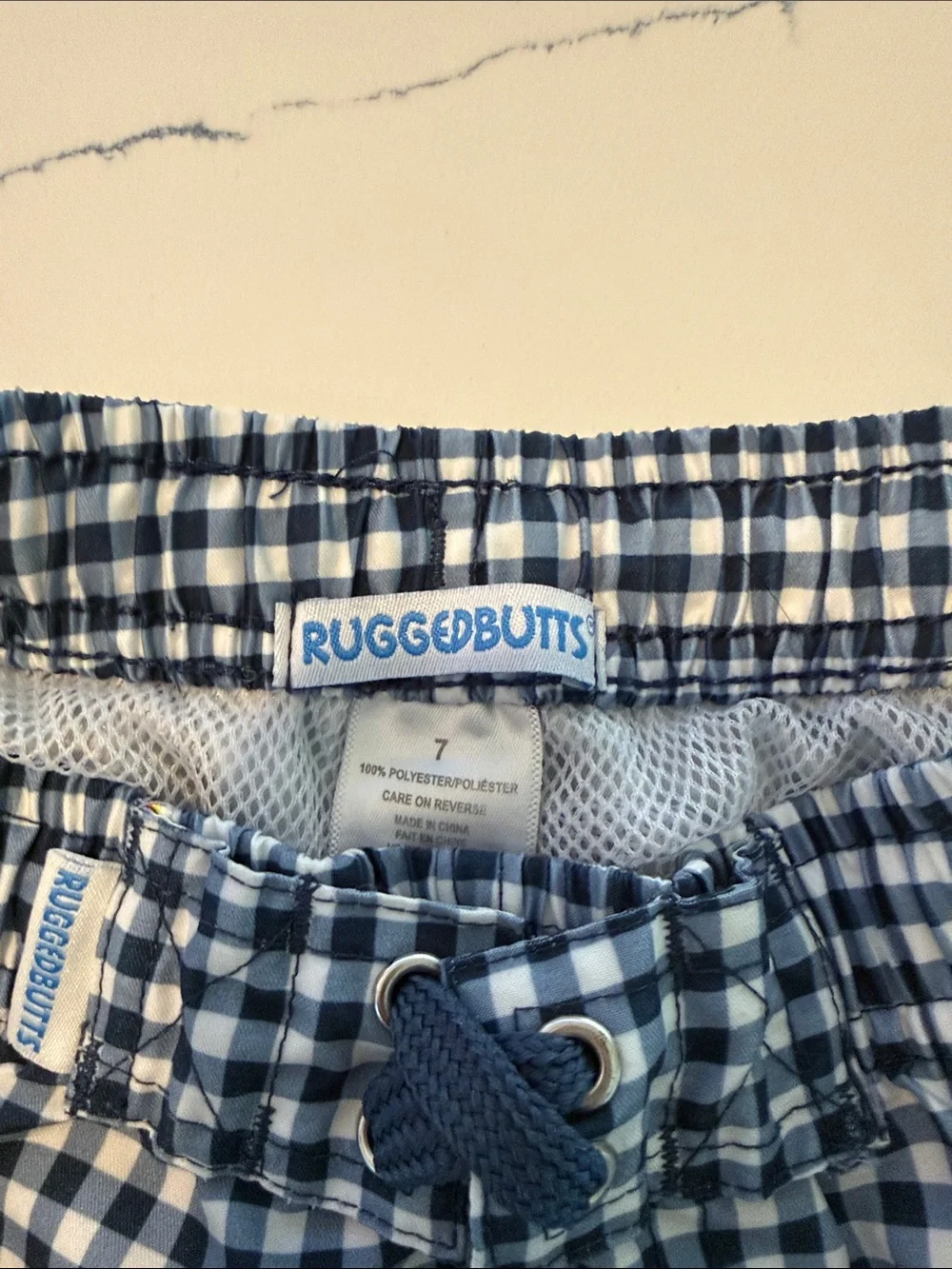 Rugged Butts Boys Navy & White Gingham Swim Shorts